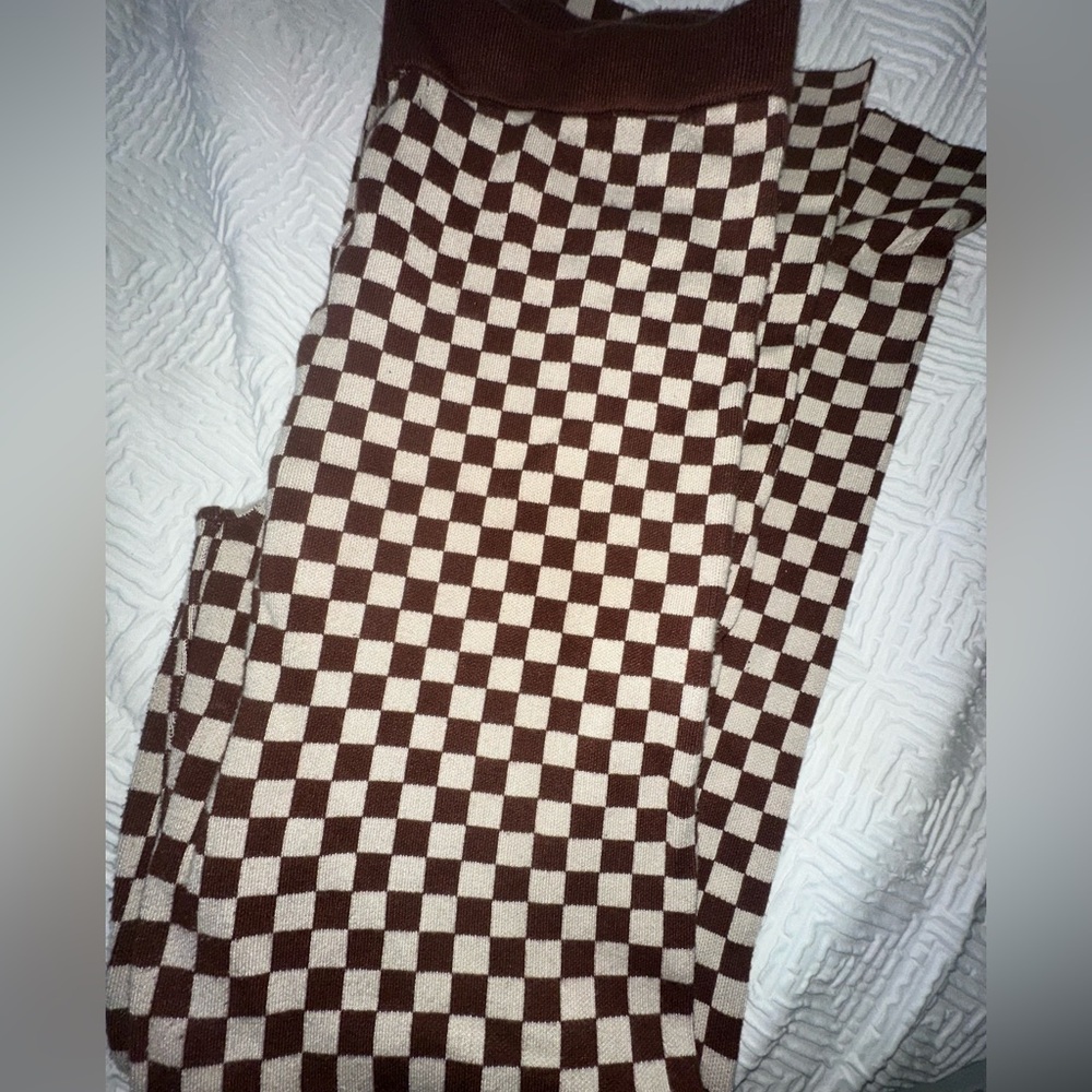 Emory Park size L brown and cream checker flare pants